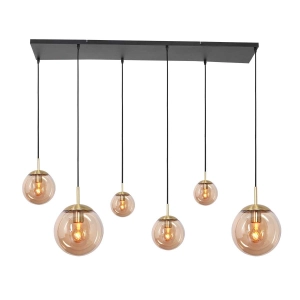 Czarna lampa wisząca z bursztynowymi kloszami Steinhauer 3499ME Bollique 6xE27