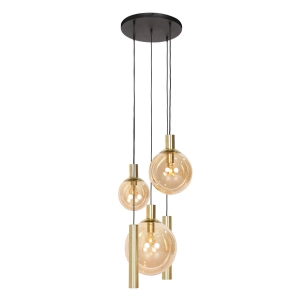 Mosiężna lampa wisząca z bursztynowymi kloszami Steinhauer 3801ME Bollique 3xE27 i 2xGU10