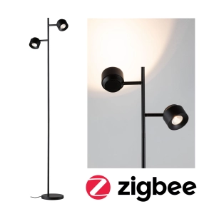 Czarna nowoczesna lampa podłogowa z regulacją Paulmann PL79780 Puric LED 2x3W 2700K 145cm Zigbee