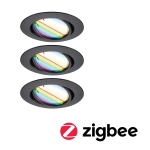 Zestaw trzech czarnych okrągłych podtynkowych lamp sufitowych Paulmann PL92468 Coin LED 3x4,9W RGBW Zigbee