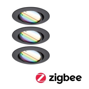 Zestaw trzech czarnych okrągłych podtynkowych lamp sufitowych Paulmann PL92468 Coin LED 3x4,9W RGBW Zigbee