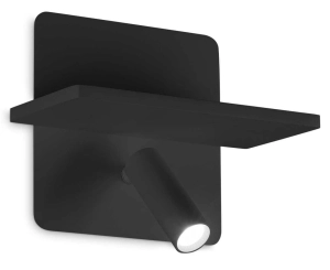 Czarna lampa ścienna z półeczką kinkiet z regulowanym reflektorem Ideal Lux 287300 Piano ap LED 11.5W 3000K