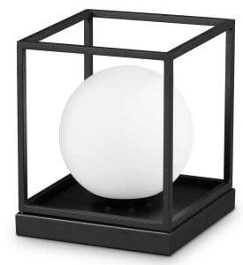 Duża lampa stołowa biała kula szklana w czarnej ramie metalowej Ideal Lux 327877 Lingotto tl1 big E14
