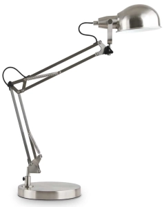 Niklowana lampa biurkowa kreślarska z ramieniem przegubowym Ideal Lux 313351 Johnny tl1 E14