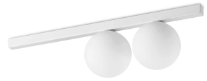 Biała lampa sufitowa dwie kule szklane na listwie metalowej Ideal Lux 328430 Binomio pl2 2xG9