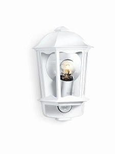 Zewnętrzna lampa ścienna kinkiet na elewację Steinel ST644512 L190S E27 IP44 czujnik ruchu zmierzchu biała