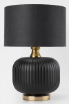 Lampa nocna czarna frezowana podstawa złote dodatki i materiałowy abażur Light Prestige LP-1515/1T small Tamiza E27 48cm x 33cm