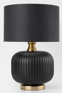 Lampa nocna czarna frezowana podstawa złote dodatki i materiałowy abażur Light Prestige LP-1515/1T small Tamiza E27 48cm x 33cm
