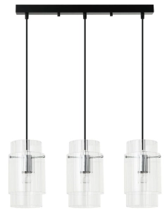 Lampa wisząca nad wyspę czarna listwa z trzema szklanymi kloszami Light Prestige LP-707/3L Savona 3xE27