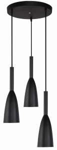 Czarna lampa wisząca trzy klosze na okrągłej rozecie 30cm Light Prestige LP-181/3P BK Solin 3xE27 