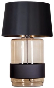 Lampa stołowa z bursztynowo czarną szklaną podstawą i czarno miedzianym abażurem 4Concepts L250110250 Umbriel E27 65cm x 40cm