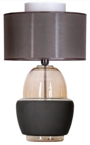 Lampa stołowa bursztynowa szklana podstawa z czarnym pasem i brązowo białym abażurem 4Concepts L248110420 Ariel E27 64cm x 40cm
