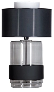 Lampa nocna szklana dymna podstawa z czarnym pasem i czarno białym abażurem 4Concepts L250112422 Umbriel E27 65cm x 40cm