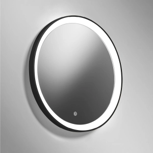 Czarne okrągłe lustro z dotykowym włącznikiem i podświetleniem Vivida International 0098.61.NE Lifering-R LED 25W 3000K 58cm
