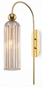 Złota lampa ścienna z bursztynowym frezowanym kloszem Maytoni MOD302WL-01CG Antic E14