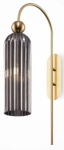 Złota lampa ścienna z dymnym frezowanym kloszem Maytoni MOD302WL-01GR Antic E14