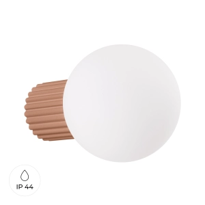 Kinkiet biała kula na karbowanej tulejce w kolorze mocca do łazienki Sollux Lighting SL.1732 Halo G9 IP44