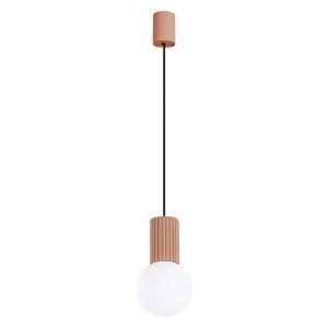 Lampa wisząca biała kula na karbowanej tulejce w kolorze mocca Sollux Lighting SL.1734 Halo G9