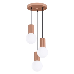 Potrójna lampa wisząca białe kule na karbowanej tulejce w kolorze mocca Sollux Lighting SL.1735 Halo 3xG9