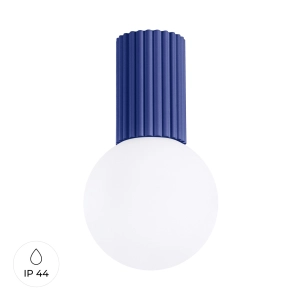 Lampa sufitowa biała kula na karbowanej tulejce w kolorze ultramaryna do łazienki Sollux Lighting SL.1738 Halo G9 IP44