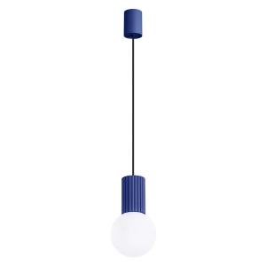 Lampa wisząca biała kula na karbowanej tulejce w kolorze ultramaryna Sollux Lighting SL.1739 Halo G9