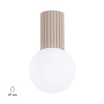 Lampa sufitowa biała kula na karbowanej tulejce w kolorze taupe do łazienki Sollux Lighting SL.1743 Halo G9 IP44