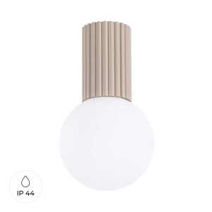 Lampa sufitowa biała kula na karbowanej tulejce w kolorze taupe do łazienki Sollux Lighting SL.1743 Halo G9 IP44