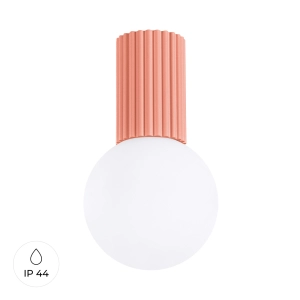 Lampa sufitowa biała kula na karbowanej tulejce w kolorze brzoskwiniowym do łazienki Sollux Lighting SL.1753 Halo G9 IP44