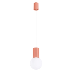 Lampa wisząca biała kula na karbowanej tulejce w kolorze brzoskwiniowym Sollux Lighting SL.1754 Halo G9