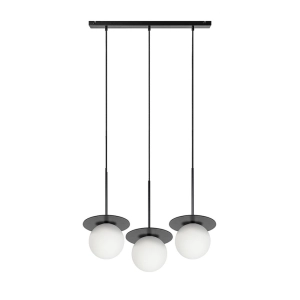 Lampa wisząca trzy białe kule na czarnych spodkach na listwie Ummo BRB322PL Borra B 3L 3xG9