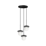 Lampa wisząca trzy białe kule na czarnych spodkach na okrągłej podstawie Ummo BRB322P3 Borra B 3L 3xG9