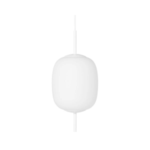 Biała lampa wisząca z pionowym szklanym kloszem i metalową rurką Ummo EM0111P0 Epli Mini G9