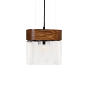 Orzechowa lampa wisząca z szklanym ryflowanym kloszem Ummo FLA122P0 Flumina A E14