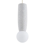 Ceramiczna lampa wisząca Bolesławiec kremowy z granatowymi stemplami i klosz kula szklana Argon 8938 Boll G9 IP44