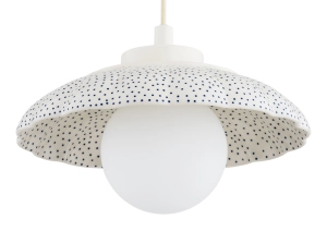 Ceramiczna lampa wisząca Bolesławiec kremowy z granatowymi stemplami i klosz kula szklana Argon 8947 Boll G9 IP44