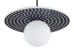 Ceramiczna lampa wisząca Bolesławiec granat z białymi stemplami i klosz kula szklana Argon 8950 Boll G9 IP44