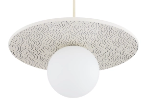 Ceramiczna lampa wisząca Bolesławiec kremowy z granatowymi stemplami i klosz kula szklana Argon 8949 Boll G9 IP44