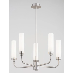 Niklowy żyrandol z mlecznymi kloszami Argon 2197 Preston 5xE14 50cm