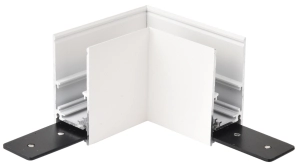 Biały łącznik metalowy poziomy L do natynkowych głębokich szynoprzewodów magnetycznych 24V Kama KL-T1001A-C-WH