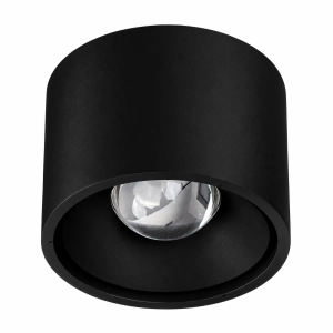 Czarna lampa sufitowa wodoszczelny płaski spot z okrągłą soczewką Loonari 403360 Idra LED 9W 4000K CRI90 IP54 48stopni 6,5x9cm