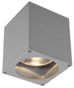 Sześcienna zewnętrzna srebrnoszara lampa sufitowa SLV 229554 Big ES111 IP44
