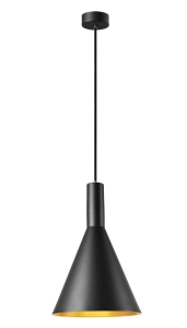 Czarna z złotym wnętrzem lampa wisząca stożek SLV 1002950 Phelia E27 28cm