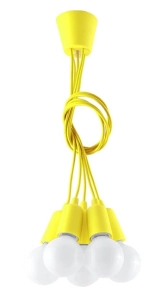 Żółta lampa wisząca związana linka z żarówkami Sollux Lighting SL.0580 Diego 5xE27
