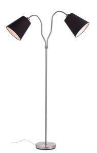 Lampa podłogowa dwuramienna w stylu nowojorskim czarne materiałowe klosze podstawa w kolorze stalowym MarkSlojd 105248 Modena 152cm