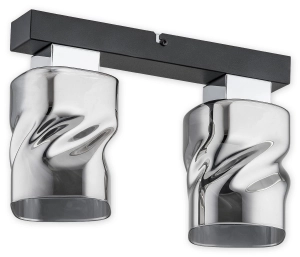 Lampa sufitowa z dwoma chromowanymi dekoracyjnymi kloszami na czarnym spodzie Lemir O2962 P2 CZA + CH Meru 2xE27