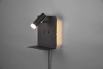 Lampa ścienna kinkiet regulowany z półką i kablem Trio 222570232 Element LED 3W 3000K port USB Czarny