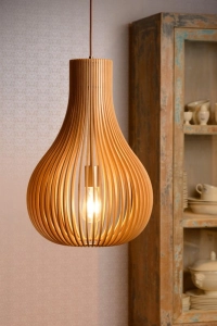 Lampa wisząca drewniany klosz gruszka Lucide 01400/38/72 Bodo E27 38cm x 185cm