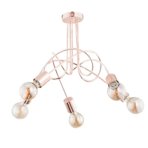 Miedziana lampa sufitowa bez kloszy metalowy stelaż kręcone ramiona Tango Copper Alfa 24325 5xE27 41cm x 50cm