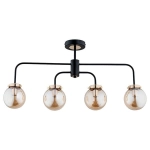 Nowoczesna lampa sufitowa półprostokątne ramiona i bursztynowe szklane klosze kule Linio Black Kula Alfa 25504 4xE14 44cm x 81cm