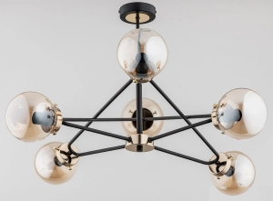 Lampa Sufitowa Żyrandol Alfa 25626 Sagito 6xE14 55cm x 62cm czarny złoty klosze bursztynowe kule dwa obwody